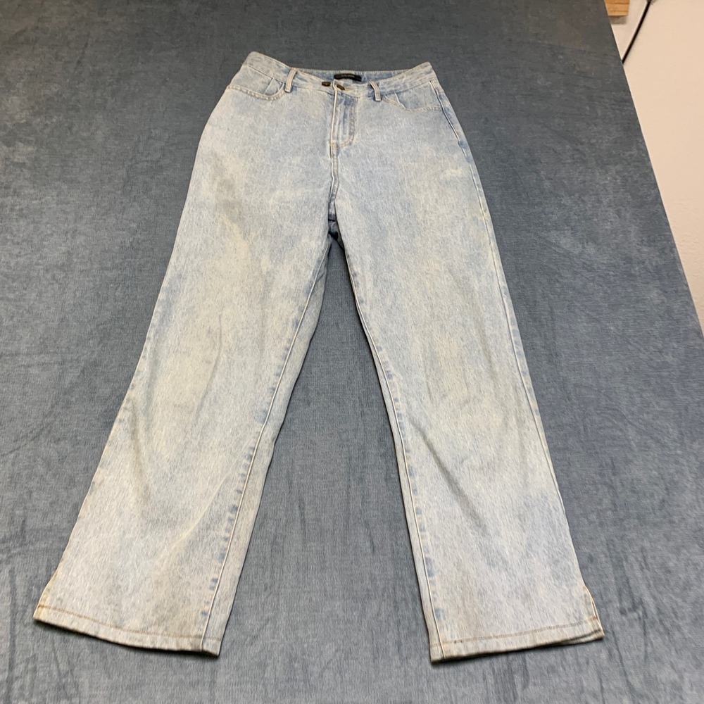 ASM ANNA Wide Leg Jeans Womens Large Blue Denim Light Wash Pockets Streetwear